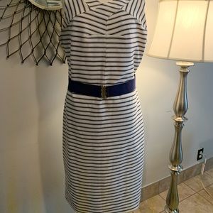 Ann Taylor blue striped sheath dress